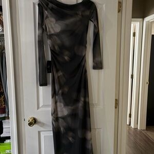 WORN ONCE-Sheath Long-Sleeve Black Marble-Print Dress